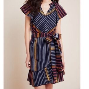 Anthropologie Ranna Gill Sybil striped metallic belted mini dress